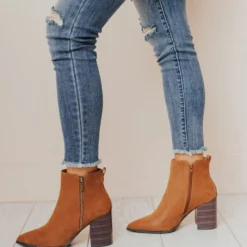 Booties Rigid Stack Heel Bootie Camel Shoes