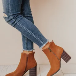 Booties Rigid Stack Heel Bootie Camel Shoes