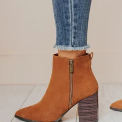 Booties Rigid Stack Heel Bootie Camel Shoes