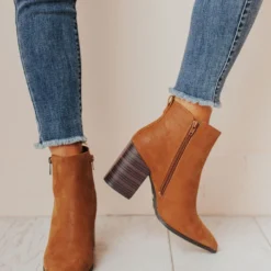 Booties Rigid Stack Heel Bootie Camel Shoes