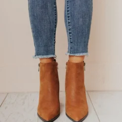 Booties Rigid Stack Heel Bootie Camel Shoes