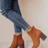 Booties Rigid Stack Heel Bootie Camel Shoes