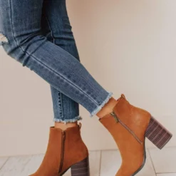 Booties Rigid Stack Heel Bootie Camel Shoes