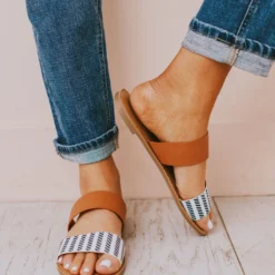 Athena Double Strap Sandals Navy/Beige