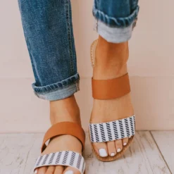 Athena Double Strap Sandals Navy/Beige