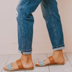 Athena Double Strap Sandals Navy/Beige