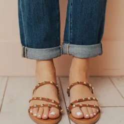 Lumi Studded Sandals Camel