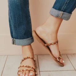 Lumi Studded Sandals Camel