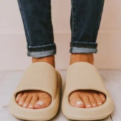 Sandals Pool Slides Taupe Shoes