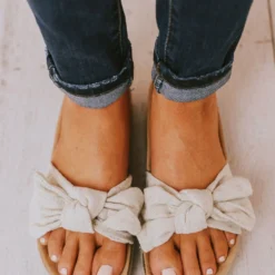 Slip On Bow Sandals Beige