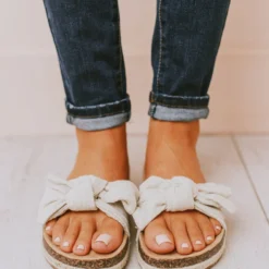 Slip On Bow Sandals Beige