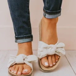 Slip On Bow Sandals Beige