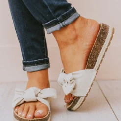 Slip On Bow Sandals Beige