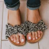 Slip On Bow Sandals Black/Beige Leopard