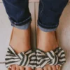 Slip On Bow Sandals Black Stripe Shoes