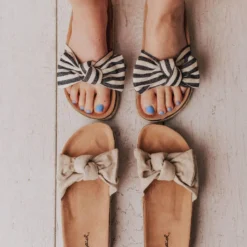Slip On Bow Sandals Black Stripe Shoes