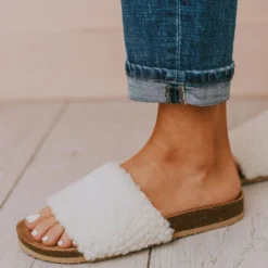 Slip On Sherpa Sandals Beige Shoes