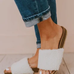 Slip On Sherpa Sandals Beige Shoes