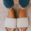 Slip On Sherpa Sandals Beige Shoes