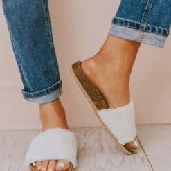Slip On Sherpa Sandals Beige Shoes