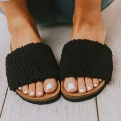 Shoes Slip On Sherpa Sandals Black