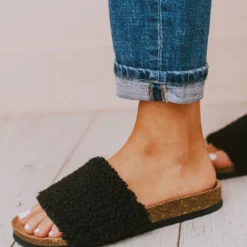 Shoes Slip On Sherpa Sandals Black