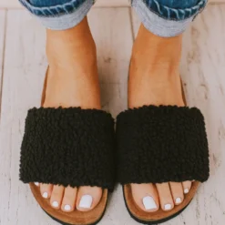 Shoes Slip On Sherpa Sandals Black