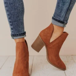 Shoes Snatch V Cut Booties Camel Suede