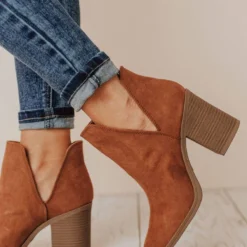Shoes Snatch V Cut Booties Camel Suede