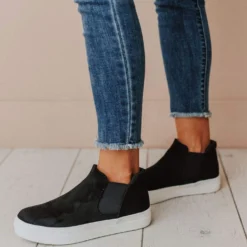 Shoes Wood Side Stretch Sneakers Black Suede