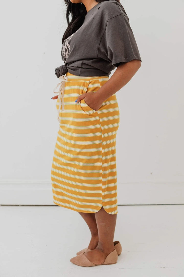 Vendor-unknown Bottoms Mackenzie Striped Pull-On Skirt Mustard 6 Vendor-unknown Bottoms Mackenzie Striped Pull-On Skirt Mustard