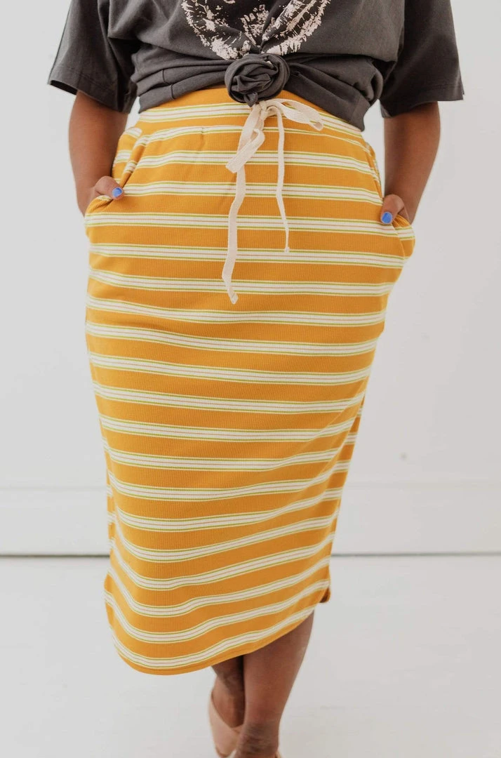 Vendor-unknown Bottoms Mackenzie Striped Pull-On Skirt Mustard 3 Vendor-unknown Bottoms Mackenzie Striped Pull-On Skirt Mustard
