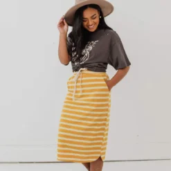 Vendor-unknown Bottoms Mackenzie Striped Pull-On Skirt Mustard 9 Vendor-unknown Bottoms Mackenzie Striped Pull-On Skirt Mustard
