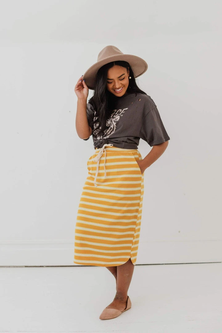 Vendor-unknown Bottoms Mackenzie Striped Pull-On Skirt Mustard 5 Vendor-unknown Bottoms Mackenzie Striped Pull-On Skirt Mustard