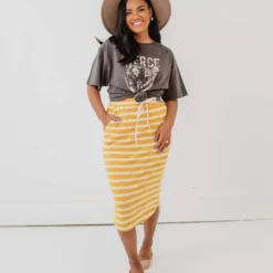 Vendor-unknown Bottoms Mackenzie Striped Pull-On Skirt Mustard