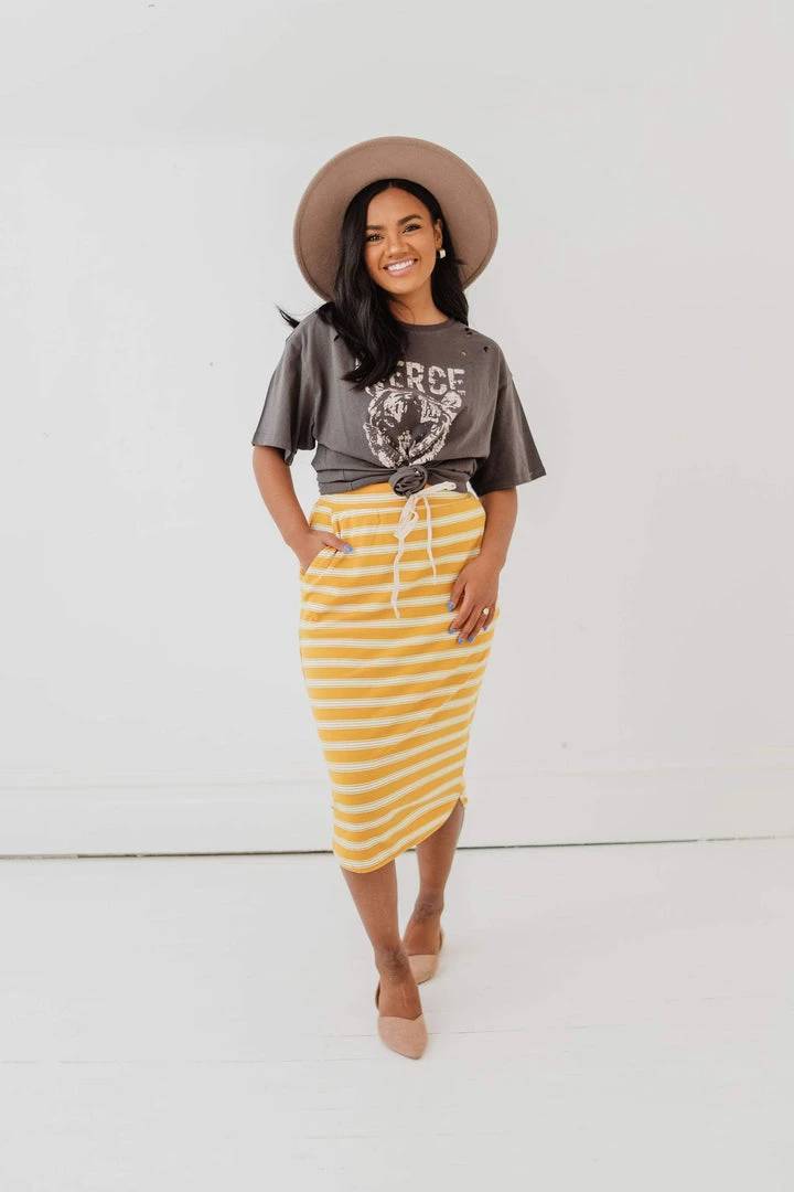 Vendor-unknown Bottoms Mackenzie Striped Pull-On Skirt Mustard 4 Vendor-unknown Bottoms Mackenzie Striped Pull-On Skirt Mustard