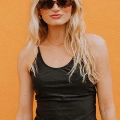 Lucy Avenue Barbados Tie Up Back Top Black