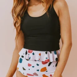 Lucy Avenue Barbados Tie Up Back Top Black