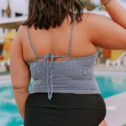 Lucy Avenue Barbados Tie Up Back Top Black & White Pin Stripes