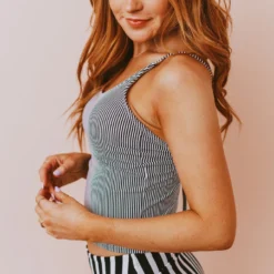 Lucy Avenue Barbados Tie Up Back Top Black & White Pin Stripes