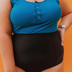 Lucy Avenue Plus Size Beach Bum High Waisted Bottom Black