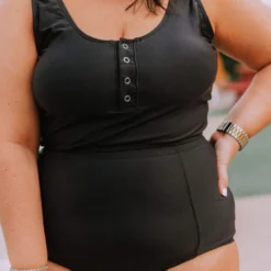 Lucy Avenue Plus Size Beach Bum High Waisted Bottom Black