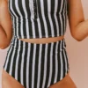 Lucy Avenue Swim Breezy Reversible High Rise Bottom Black And Black & White Stripes
