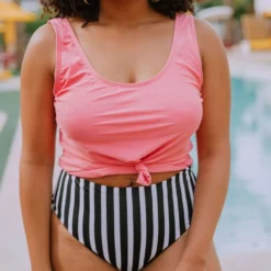 Lucy Avenue Breezy Reversible Mid Rise Bottom Black And Black & White Stripes Swim