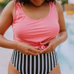 Lucy Avenue Breezy Reversible Mid Rise Bottom Black And Black & White Stripes Swim