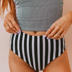 Lucy Avenue Breezy Reversible Mid Rise Bottom Black And Black & White Stripes Swim