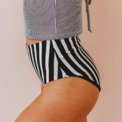 Lucy Avenue Breezy Reversible Mid Rise Bottom Black And Black & White Stripes Swim