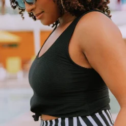 Lucy Avenue Plus Size Dominica Knot Top Black