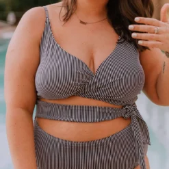 Lucy Avenue Puerto Rico Cutout One Piece Black & White Pin Stripes Swim