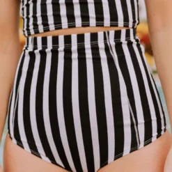 Lucy Avenue Swim Sun Kissed High Rise Bottom Black & White Stripes